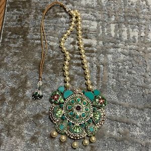 Turquoise/gold/red kundan Indian necklace